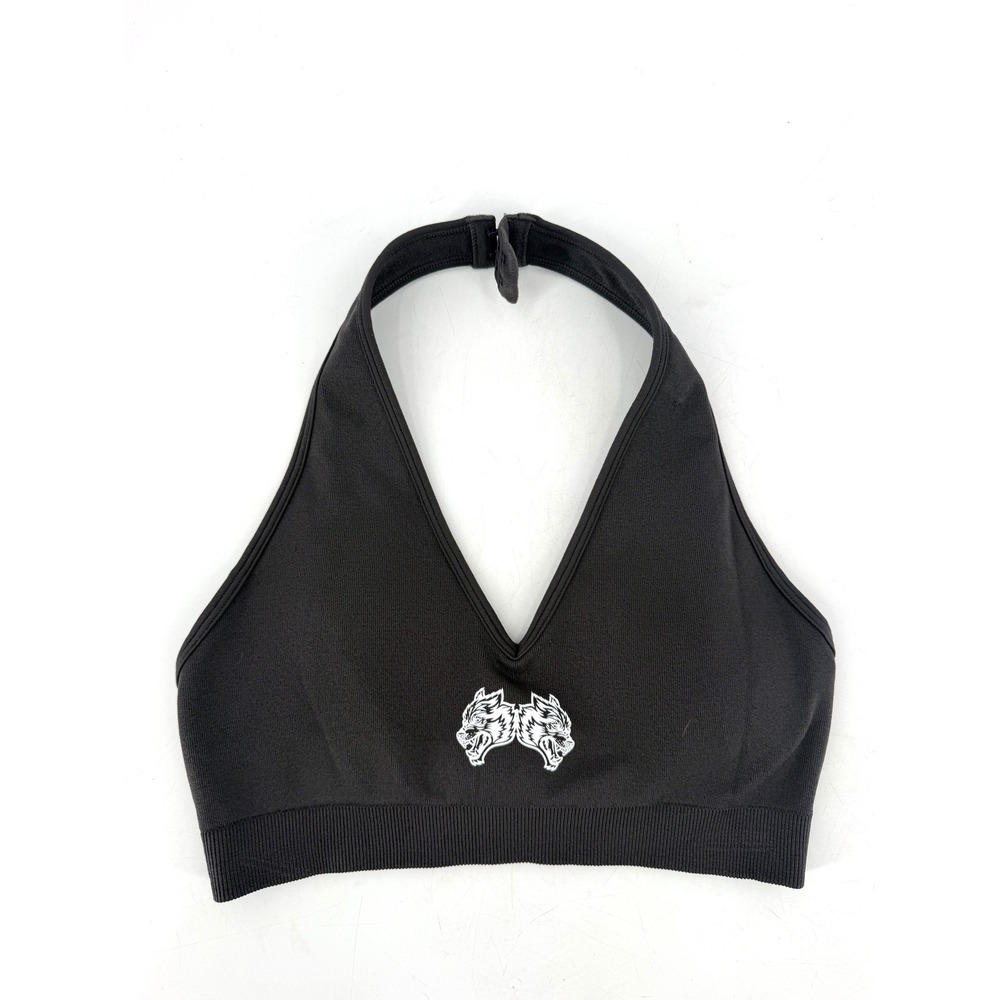 Darc Sport Sports Bra Womens Medium Black Halter Wolf Logo Gymwear Athleisure